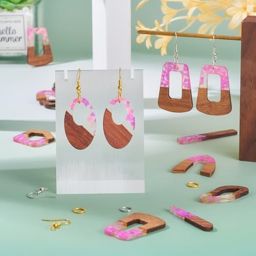EEE ELECRELIVE 10 Pairs Wood Resin Pendants Vintage Resin Walnut Wood Charms Violet Sequins Charms Rectangle Oval Teardrop Wooden Dangle Earring Making Kit with Earring Hooks for Bohemian Jewelry - Image 3