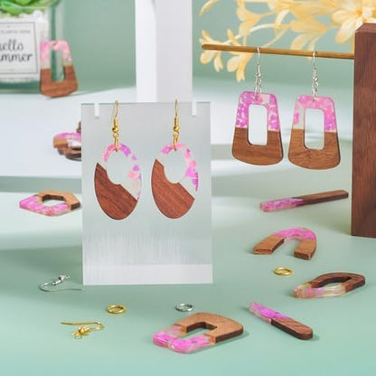 EEE ELECRELIVE 10 Pairs Wood Resin Pendants Vintage Resin Walnut Wood Charms Violet Sequins Charms Rectangle Oval Teardrop Wooden Dangle Earring Making Kit with Earring Hooks for Bohemian Jewelry - Image 3