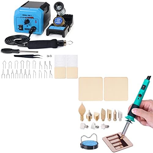 YIHUA 939-II Wood Burning Kit Station (Blue) Bundle with YIHUA 930-IV Pyrography Pen Temperature Adjustable with 20 Wire Nibs, 10 Solid Points, Stable Pen Holder, Stencils and Accessories by YIHUA