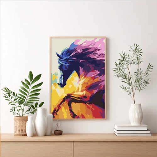 Framed Paint by Numbers Kit for Adults Beginner & Kids Ages 8-12, Abstract Horse Paint by Numbers Kits on Canvas, without Easel, DIY Acrylic Number Painting for Adults for Home Decor Gift 8 x 12 Inch - Image 2