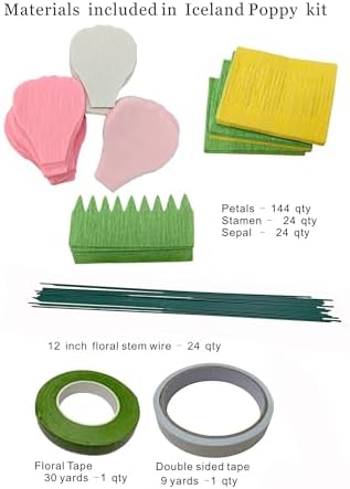 Mybbshower Crepe Paper Flower DIY Making Kit, Icelandic Poppy, Assorted Colors Blush Pink Cream 24 Count - Image 5