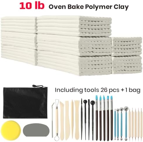 CALPALMY Oven Bake Polymer Clay 10lb with Tools Kit, White Sculpting Material for Modeling & Crafts, Soft Until Baked, Non-Toxic DIY Clay for Figurines, Miniatures, Jewelry & Pottery Projects - Image 2