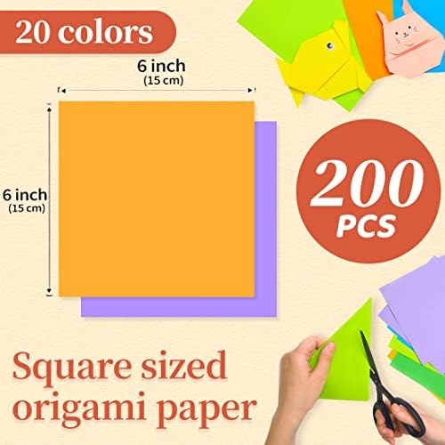 IOOLEEM Origami Paper, 200 Sheets 20 Colors, 6 Inch Square, Double Sided Colored Paper for Crafts DIY Party & Decoration - Image 2