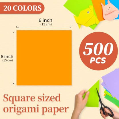 IOOLEEM Origami Paper, 20 colors 500 Sheets, 6 Inch Square, Double Sided Colored Paper for DIY Crafts - Image 2