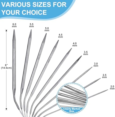 Circular Knitting Needles Set,9 Pack Round Long Smooth Stainless Steel Knitting Needles Kit (32 Inch/80cm),9 Sizes from 2mm-6mm,with Small Tools for Beginners,Making Sweater,Scarf,Blanket - Image 3