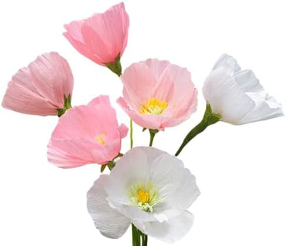 Mybbshower Crepe Paper Flower DIY Making Kit, Icelandic Poppy, Assorted Colors Blush Pink Cream 24 Count by Mybbshower
