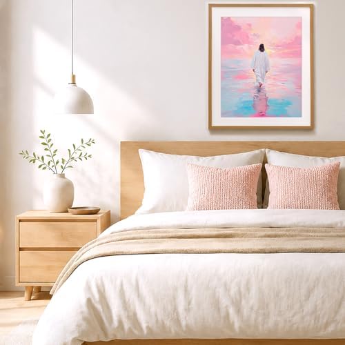 bitCNY Paint by Numbers for Adults, Jesus Walking on Water DIY Acrylic Painting Kit, Pink Ocean Sunset Paint by Number Canvas Art, Christian Religious Wall Decor, 16x20 Inch - Image 6