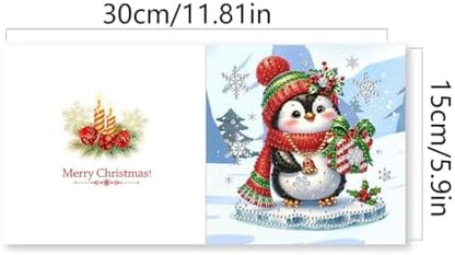 jinglinhh 6pcs Diamond Art Painting Christmas Penguin Greeting Cards with Envelopes, DIY Card Making Kits for Adults, Diamond Art Postcards Holiday Cards Craft Gifts - Image 2
