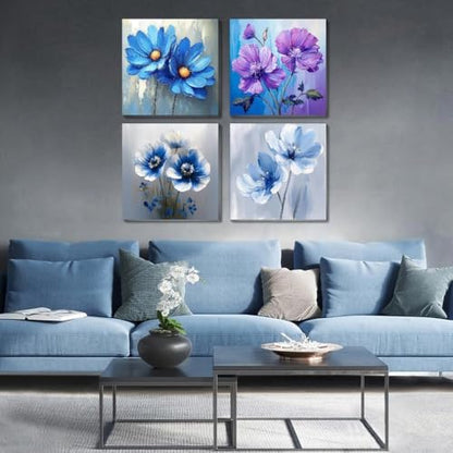 Fotasmua 4 Pack Paint by Numbers Kit for Adults Kids, Easy Framed Adults Paint by Numbers Kits, DIY Simple Flowers Acrylic Oil Painting Number Kits for Home Wall Decor (8 x 8 Inch) - Image 2