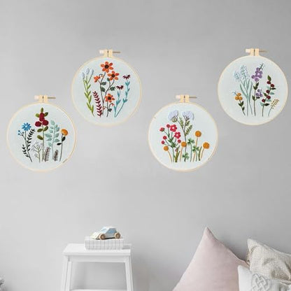 Huacan Embroidery Kits for Adults Beginner - 4 Pcs Floral Pattern Stitching Printed Bouquet DIY Sewing Kit 7.9 x 7.9 Inch (Bouquet 3) - Image 3
