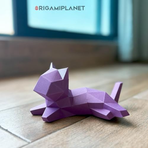 3D Origami Paper Craft Kit, Lounge Kitten Cute DIY Pre-Cut Animal Papercraft Model for Beginners, Fun Handmade Home Decoration Gift for Adults & Teens-Purple - Image 6