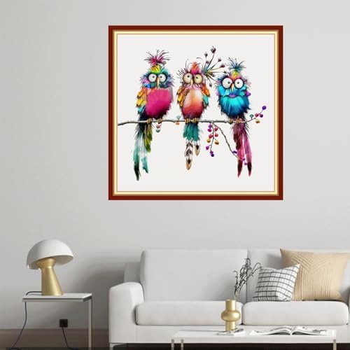 Joyhoor Cross Stitch Kits for Beginners Stamped Cross-Stitch Supplies Needlework preprint Embroidery Kits for Adults DIY Needlepoint Kit Embroidery Patterns 11CT-Three Colorful Birds 18x18 inch - Image 2