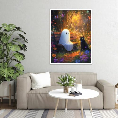 Clendo Halloween Paint by Numbers Kit for Adults - Ghost and Cat Adult Paint by Number Kits on Canvas for Beginner, Oil Painting by Numbers Kit for Gift Home Wall Decor Without Frame 16x20 Inch - Image 6