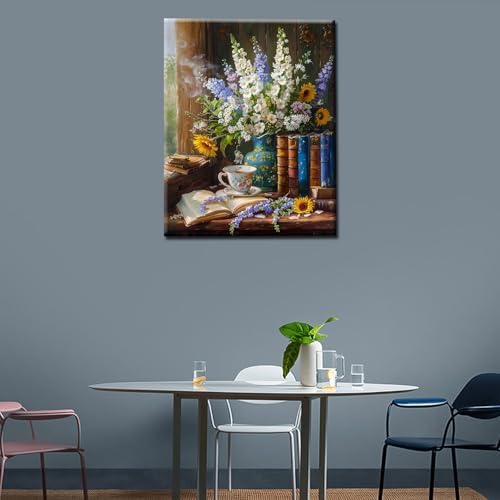 Book Theme Paint by Numbers Kits for Adult Still Life Pictures Paint by Numbers Kits on Colored Canvas,Book Oil Painting Art Set for Beginner Gift Home Decor DIY Framed 16x20 Inch - Image 4