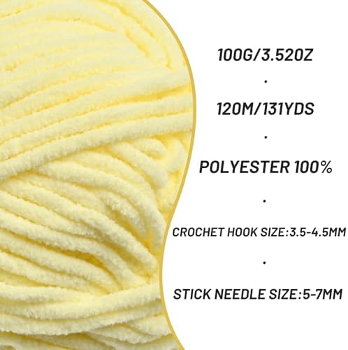 3 Pack Plush Chunky Chenille Yarn for Crocheting, Soft Fluffy Velvet Yarn for Crocheting, Fuzzy Baby Blanket Knitting Yarn, 300g/393yds Bulky Amigurumi Yarns（3 Lemon Yellow） - Image 2