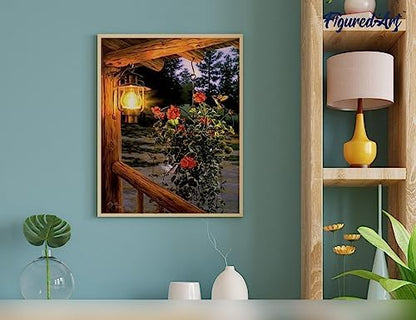 Figured'Art Paint by Numbers Kit for Adults Lantern Under The Porch 16"x20" - Craft Art Painting Rolled Canvas with DIY Wooden Frame - Image 4
