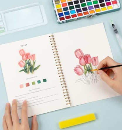 Watercolor Workbook with 12 Bouquet Patterns, 50Colors Watercolor Paint Set - Image 6