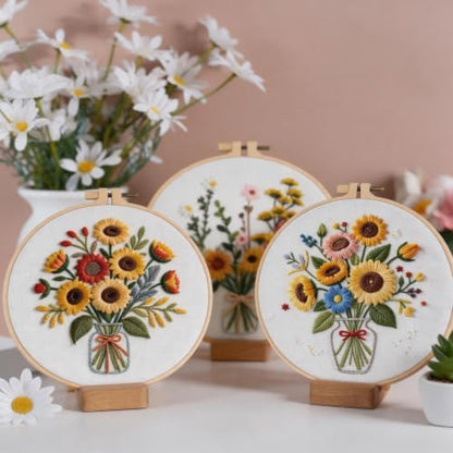 Herdiese Embroidery Kits for Beginners & Adults, 3 Sets Sunflower Patterns - Image 4