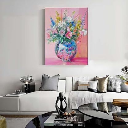 Lzyueyuan Flowers Stamped Cross Stitch Kits for Adults Beginner, Disco Ball Cross Stitch Ornament Kits Counted Embroidery Needlepoint Kits Home Decor 11.8X15.7inch - Image 3