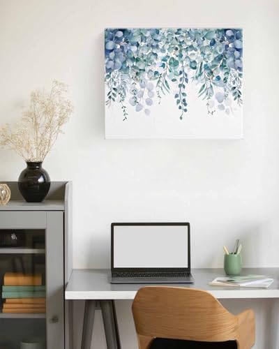 Sunteeny Paint by Number for Adults Beginner Spring Eucalyptus Leaves Watercolor Botanical Plant Rustic Blue Leaves DIY Digital Oil Painting by Numbers Picture Drawing On Canvas Framed 12"x16" - Image 3