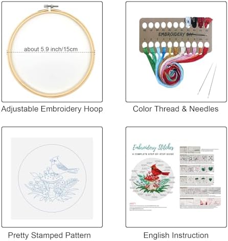 Louise Maelys Cardinal Mushroom Embroidery Kit for Beginners DIY Craft - Image 2