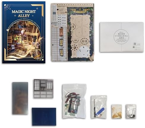 Magic Book Nook Kit - DIY Miniature Dollhouse Kit for Adults Teens,3D Wooden Puzzle Bookshelf Insert Decor,Gifts for Family Friends -Magic Night Alley(SQ-16) - Image 6