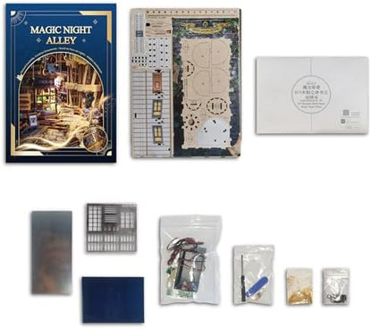 Magic Book Nook Kit - DIY Miniature Dollhouse Kit for Adults Teens,3D Wooden Puzzle Bookshelf Insert Decor,Gifts for Family Friends -Magic Night Alley(SQ-16) - Image 6