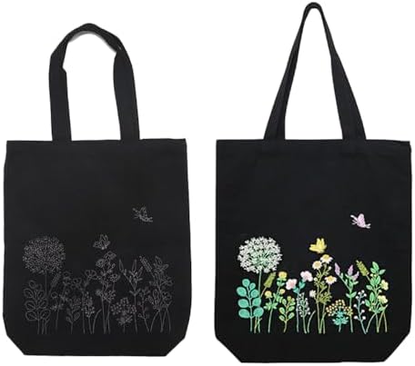 VWV-Whizzing Embroidery Canvas Tote Bag DIY Kit for Beginners, Complete with Pattern, Hoops, Color Threads, Tools & Detailed Instructions for Adults (13X15(in) Black-Bu) - Image 3