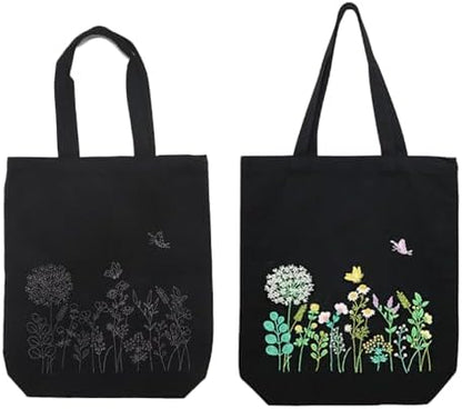 VWV-Whizzing Embroidery Canvas Tote Bag DIY Kit for Beginners, Complete with Pattern, Hoops, Color Threads, Tools & Detailed Instructions for Adults (13X15(in) Black-Bu) - Image 3