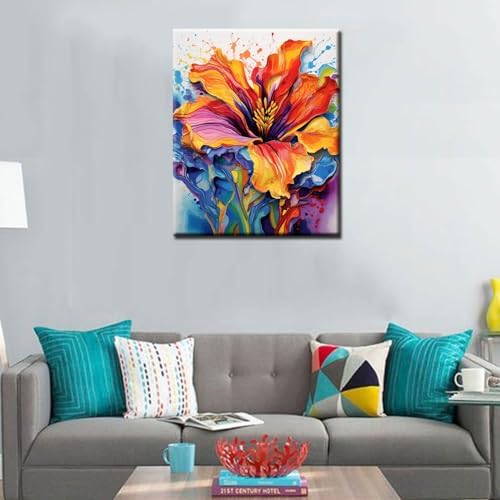 Aihonmin Lris Flower Paint by Number for Adult and Kids Beginner,Floral Canvas Oil Painting Kit Digital Painting,Vintage Watercolor Living Room Decoration,(Without Frame - Image 3
