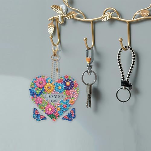 HuamuTech 5 Pcs/6 Pcs/8 Pcs Full Drill Keyring Special Shape Double Sided Diamond Art Keychain for Beginners Birthday Craftin - Image 5