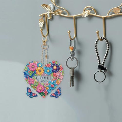 HuamuTech 5 Pcs/6 Pcs/8 Pcs Full Drill Keyring Special Shape Double Sided Diamond Art Keychain for Beginners Birthday Craftin - Image 5