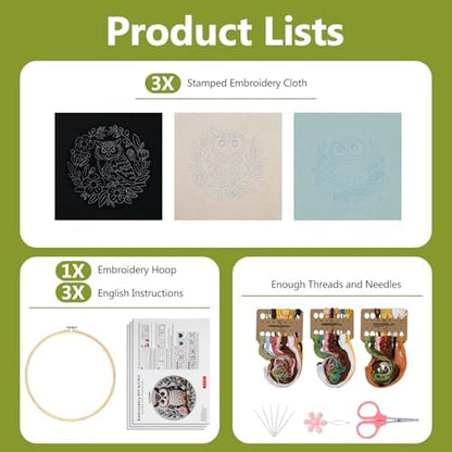 Santune Embroidery Kit for Beginners Needlepoint Cross Stitch Kits Adult Needle Point Sets with Owl Embroidery Patterns, Includes Step-By-Step Instructions and Accessories - Image 4