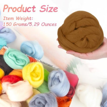 PATIKIL Wool Roving Yarn, 150G/5.3OZ Soft Felting Wool Pure Chunky Roving Yarn Bulk for Needle Felting Knitting Blanket Spinning Weaving DIY Craft, Khaki - Image 2
