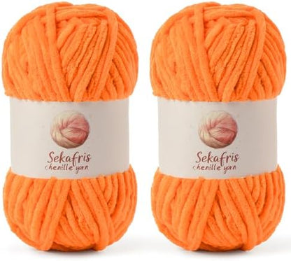 Chenille Blanket Yarn for Crocheting Size 5 Bulky Yarn, 2 Orange by Sekafris