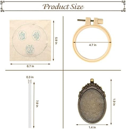 ZOCONE 3 Packs Embroidery Necklace Kit, Embroidery Pendant Kits Mini Cross Stitch Kit with Hoop, Necklace, Pendant, Beads, Stamped Pattern Cloth, Instructions, etc., Embroidery Kits for Adults - Image 3