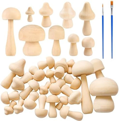 23 Pcs Unfinished Wooden Mushroom Craft Kit with 2 Brushes 9 Sizes by YHNTGB