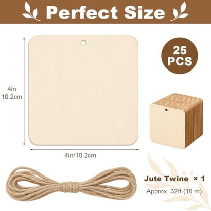 25PCS Wood Squares for Crafts, 4" Unfinished Wood Plaques - Image 2