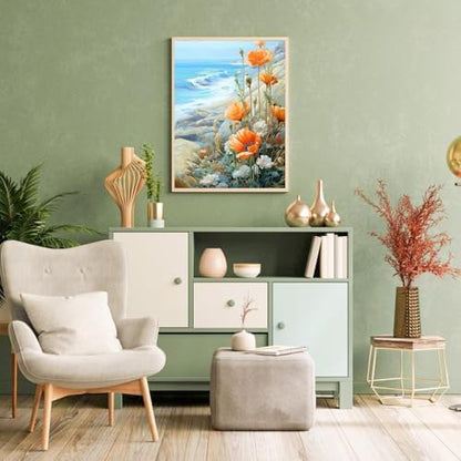 Paint by Numbers for Adults Beginner Flowers,Paint Number Kits Poppies and Daisies Adult,Paint by Number Sea View Adult Paint by Number Kits DIY Oil Painting Kits Gift, 12 x16 Inch（Include Framed） - Image 3