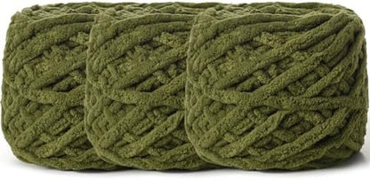 3 Pack Plush Chenille Chunky Yarn 100g (49.2yd) - Fluffy Velvet Yarn Crochet for Blanket Knitting and Crocheting - Baby Yarns for Crocheting Soft - Amigurumi Yarns (Army Green) by OMoiut