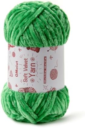 100g Fluffy Velvet Chenille Yarn for Crocheting and Knitting, 80m (87.5yd) Baby Yarn for Crocheting Soft, Crochet Chunky Yarns Amigurumi Yarns (Christmas Green) by OMoiut