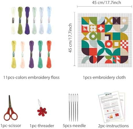 FREEBLOSS 11CT Cross Stitch Kit Cross Stitch Craft Kit with Stitching Guide for Beginners Memphis Stamped Embroidery Set Crossstitch Wall Hanging Set 17.7x17.7inch - Image 2
