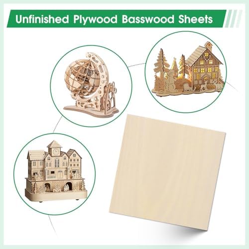 12 Pack Basswood Sheets 12"×12"×5/32" Unfinished Plywood Sheet Smooth Thin Wood Boards for Laser Cutting Wood Carving Burning DIY Crafts - Image 4