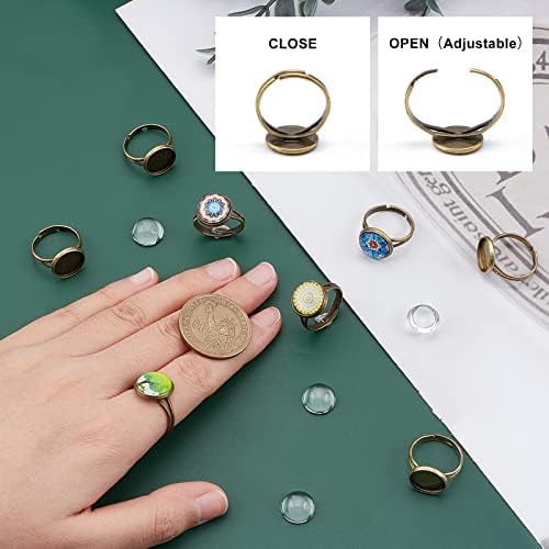 SUNNYCLUE 40Pcs DIY 20 Set Vintage Style Brass Finger Ring Base Adjustable Rings Making Kit Ring Components Blanks Clear Glass Cabochons for Jewelry Making Ring Setting Tray Bezel Antique Bronze - Image 3