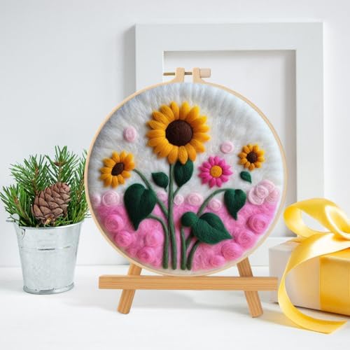 Eforcase Needle Felt Starter Set, Wool Felt Painting Needle Felting Kit, Felt Painting Kit for Adult Beginners Floral Animal Flowers Wool Needle Felt Set with Felt Needle, Picture Frame Home Decor - Image 2