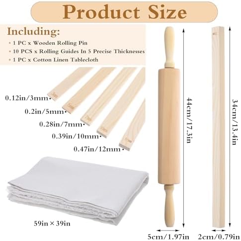 12 Pcs Pottery Tools Set – Wood Rolling Pin, 5-Size Rolling Guides & Linen Tablecloth for Clay Sculpting & Ceramic Projects - Image 2