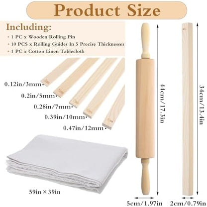 12 Pcs Pottery Tools Set – Wood Rolling Pin, 5-Size Rolling Guides & Linen Tablecloth for Clay Sculpting & Ceramic Projects - Image 2
