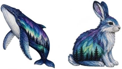 Northern Lights Animal Embroidery Kit DIY Fabric Patchwork Craft Set (WH+R) by Unknown