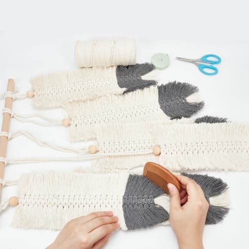 ORIGACH DIY Macrame Feather Wall Hanging Kit Boho White and Dark Gray Feather Tapestry Macrame Kit for Adults Beginner Handmade Rustic Macrame Feathers Leaf Wall Hanger Decor for Living Room Bedroom - Image 6
