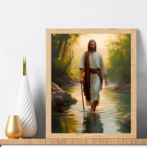 Natuyalo Paint by Numbers Kit for Adults Beginners and Kids, 16" Wx20 L Canvas Pictures Drawing Acrylic Paintwork with 3 Pcs Paintbrushes, Jesus Walking in the Rriver - Image 2